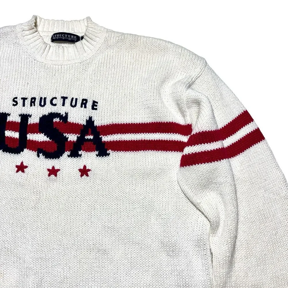 Structure USA‎ Off White Knit Sweater Red Blue Stripes Sz XL